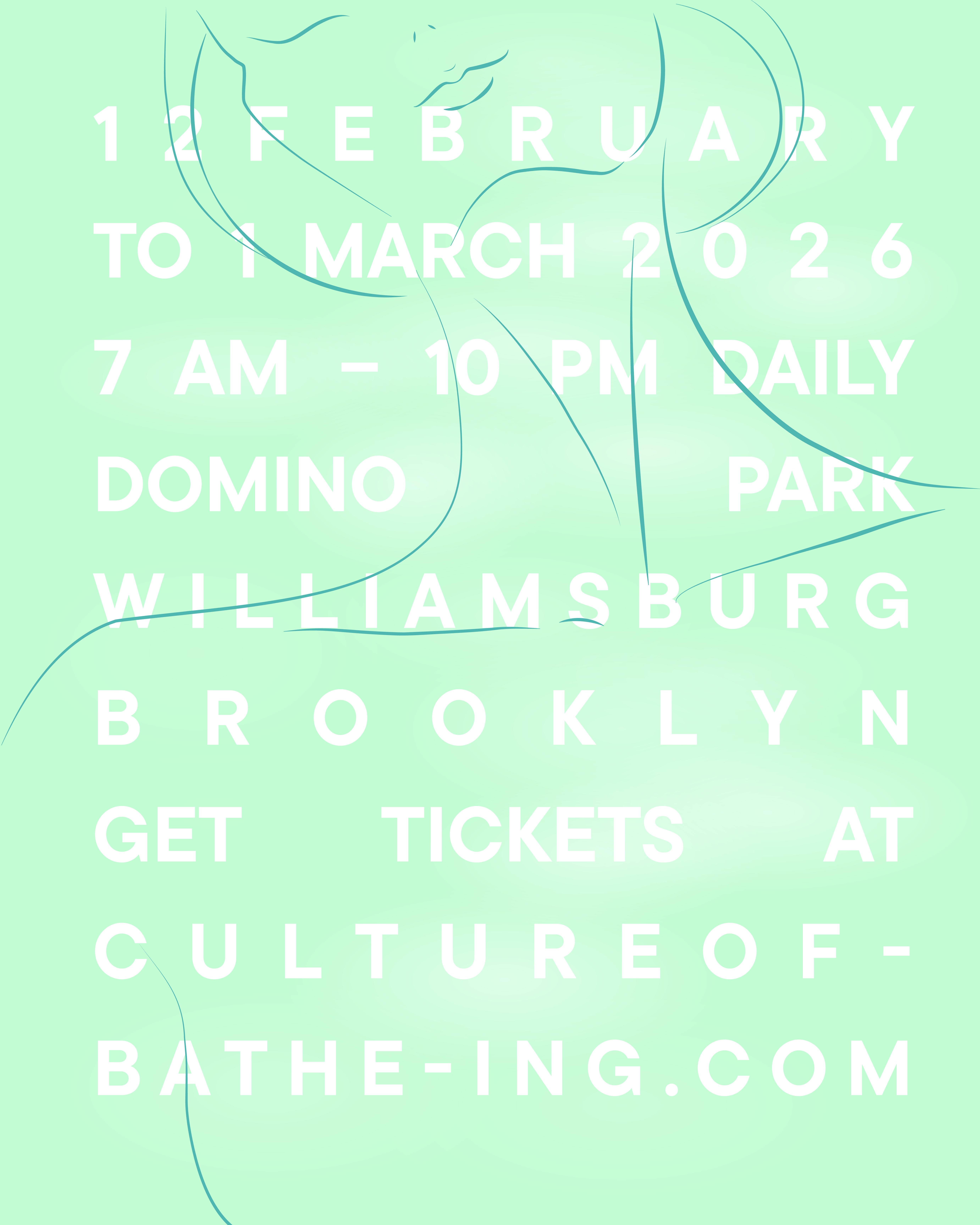 Culture of Bathe-ing poster 1 — green background with line figure