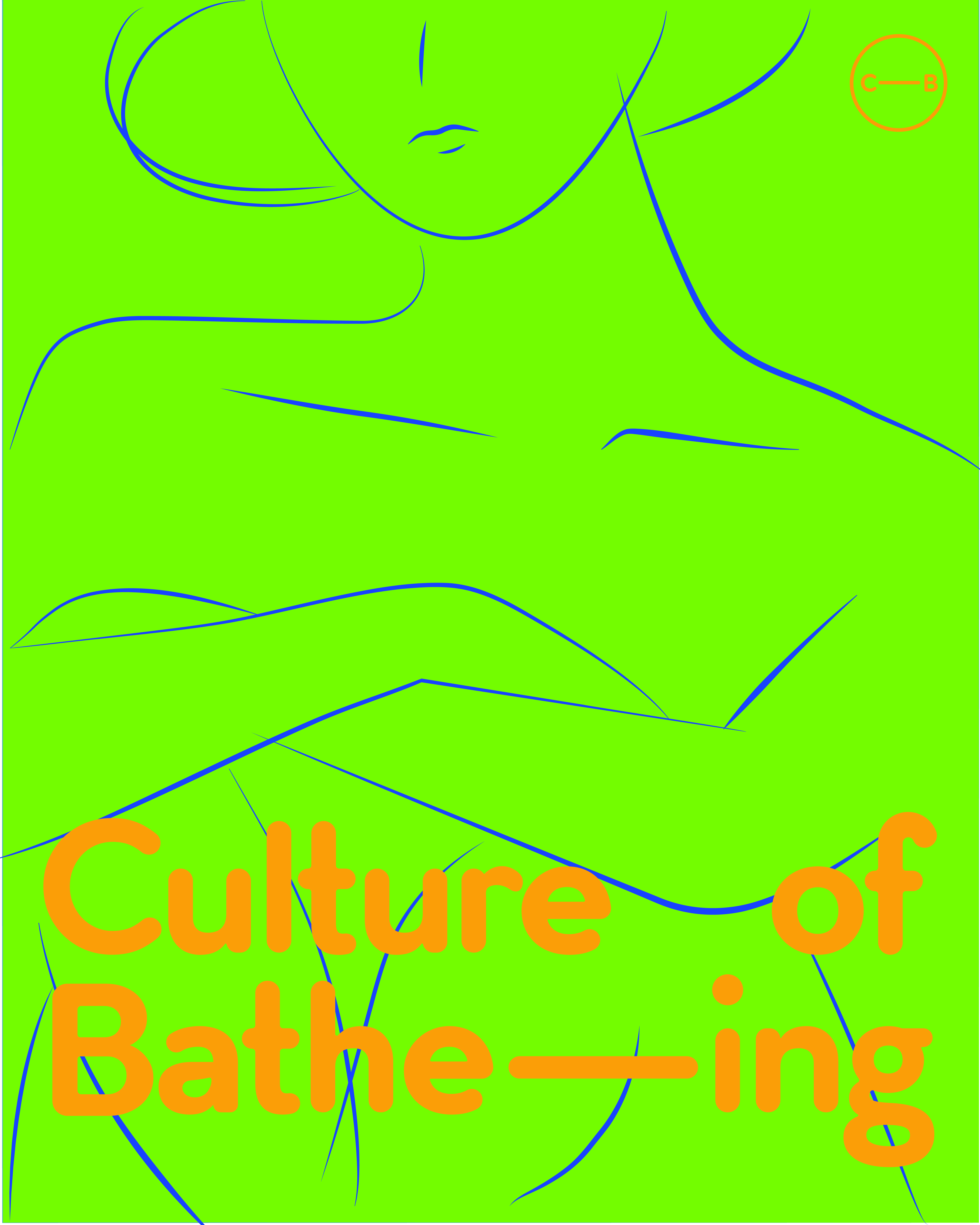 Culture of Bathe-ing poster 3 — neon green with blue line figure