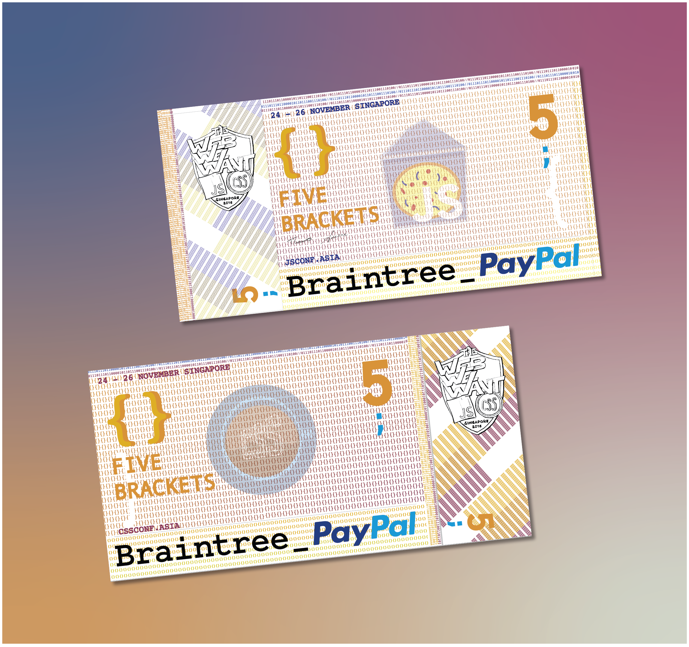 JSConf Asia — Five Brackets currency bill design