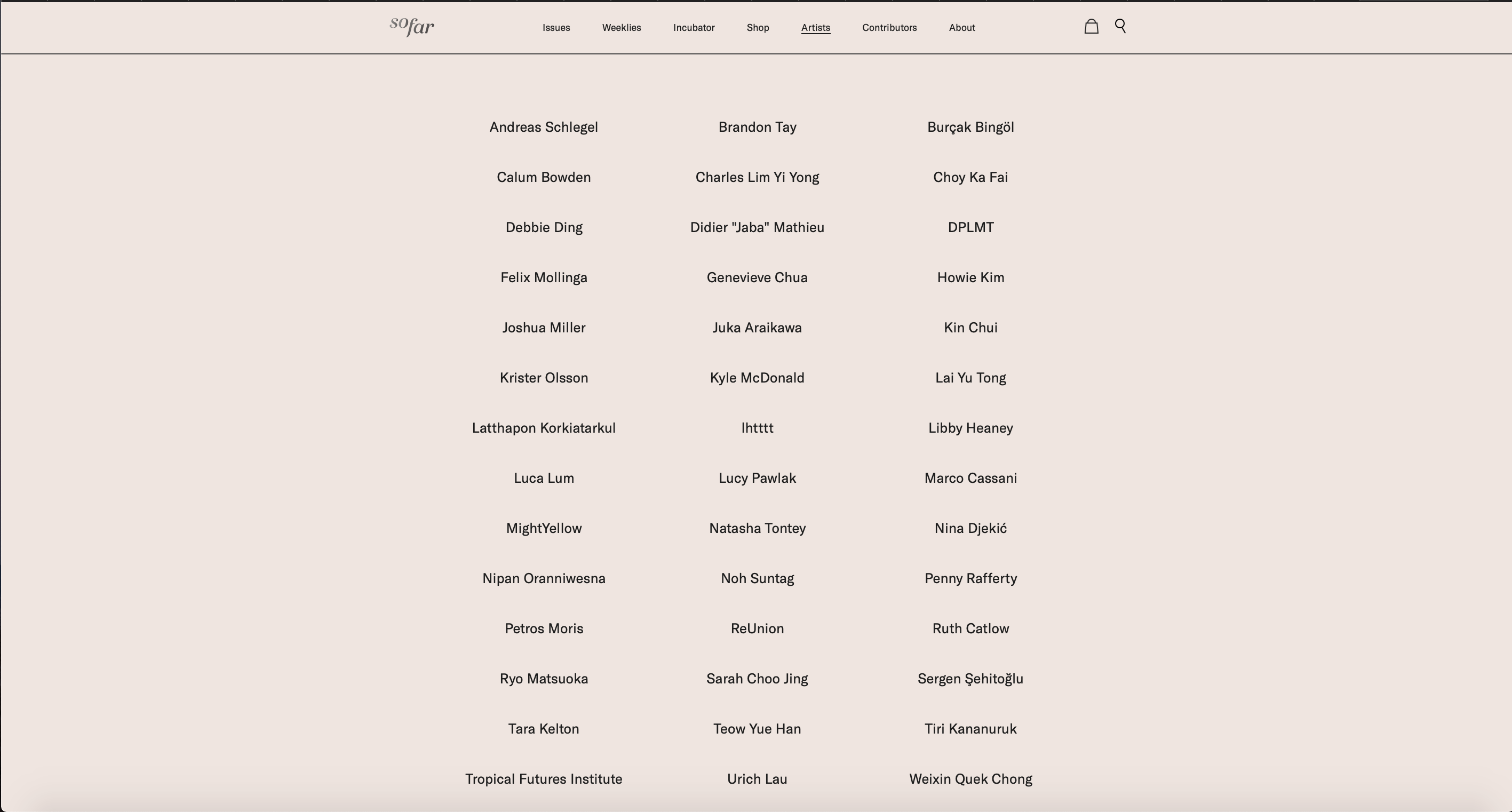 so-far.online — artists list page